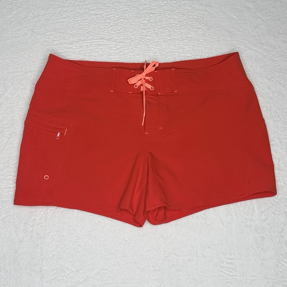 Athleta Board Shorts Women's 14 Red Swim Trunks Surf Beach Zip Pockets Stretch